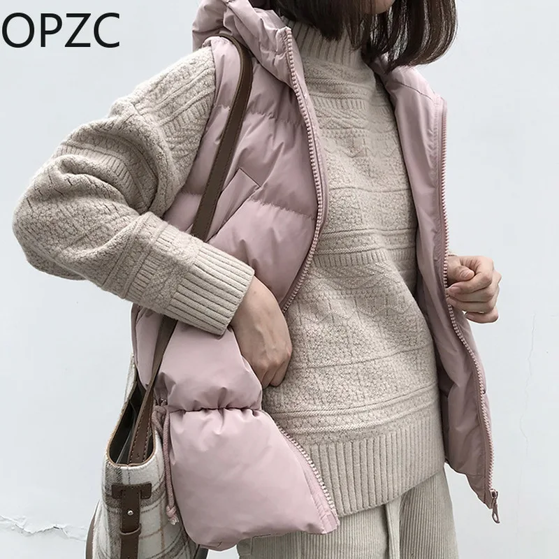 Новый Opzc 2018 зима сплошной цвет с крышкой и веревкой Хлеб костюм женский хлопок