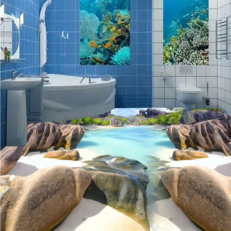 Beibehang Beach Stone 3D Floor Tile Tile Paintings Living Room Bathroom Kitchen Self-adhesive 3D Floor Floor Decorated Wallpaper kitchen marble oil stain cleaner stone stain remover granite quartz marble tile stubborn stains deep cleaning powder strong