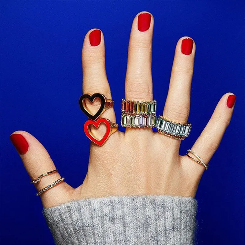 

AOTEMAN Charm Colorful Crystal Rings Women 925 Silver Cubic Zircon Statement Finger Rings Bridal Romantic Party Fashion Jewelry