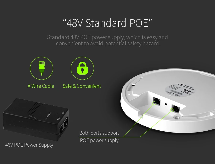 COMFAST 300Mbs мощный Wifi роутер потолочный AP Wifi удлинитель включает 48 в POE поддержка OpenWRT 300 квадратных метров покрытие CF-E350N