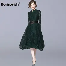 Borisovich роскошное кружевное длинное платье, бренд, осенняя мода, большое свободное ТРАПЕЦИЕВИДНОЕ элегантное тонкое женское Повседневное платье, Vestidos N012