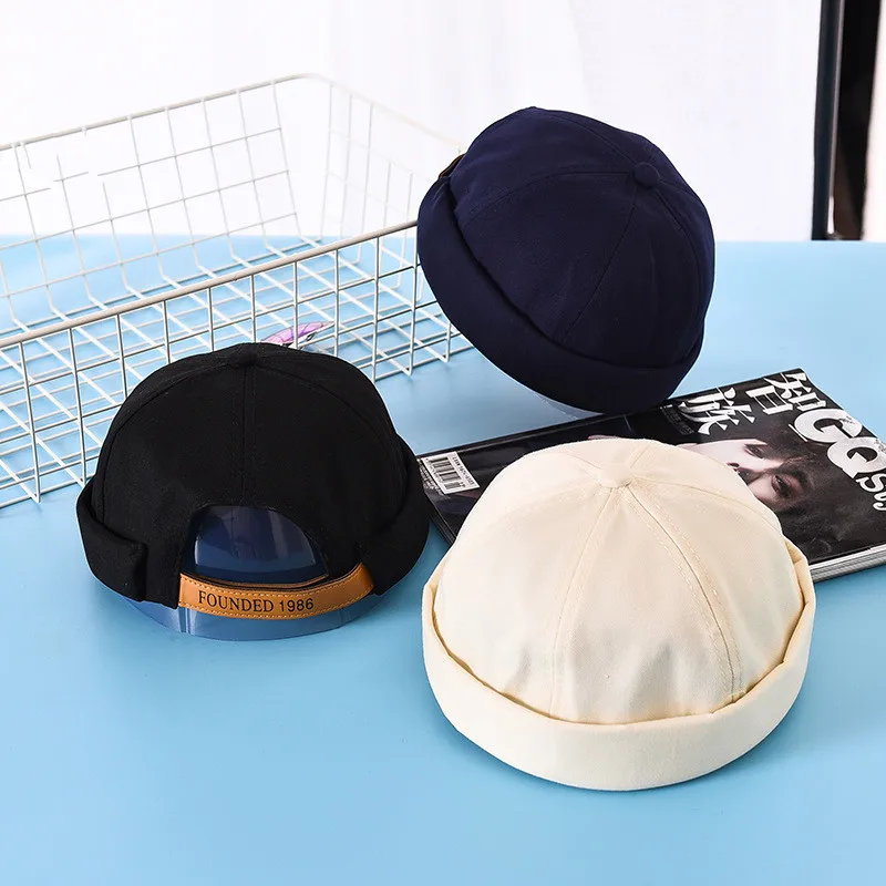 

Autumn and winter cotton and linen Korean pumpkin hat navy retro sailor innocent cuffed melon cap men women fisherman sun hat