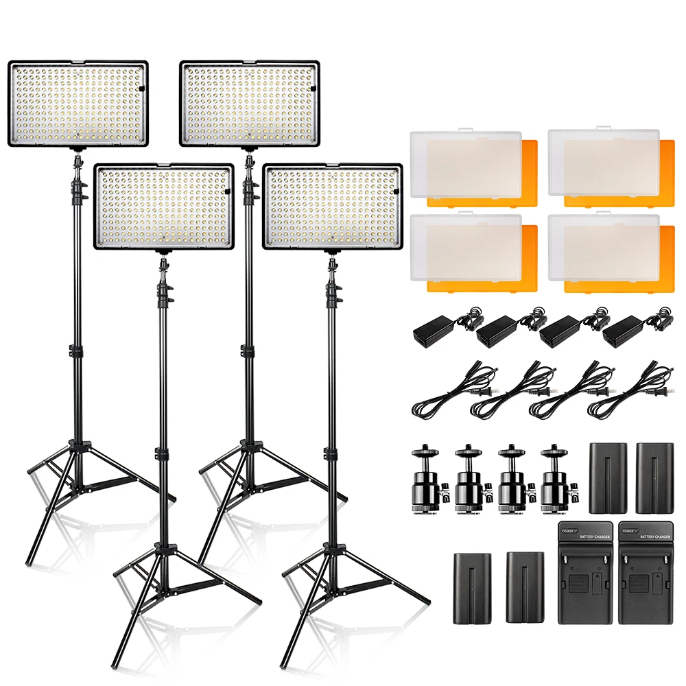 

LED Video Light Kit 4 in 1 24W 3200K 5500K 240pcs Led Camera / Camcorder Video Light Panel with battery for Canon Nikon Pentax