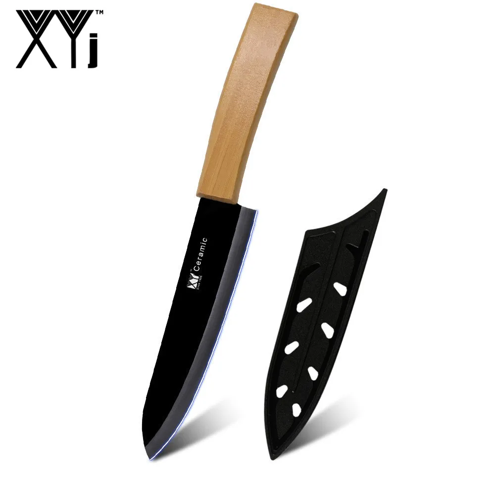 XYj 6 дюймов кухонный нож шеф-повара Керамический нож с бамбуковой ручкой оксид циркония черное лезвие Высокое качество кухонный нож подарок