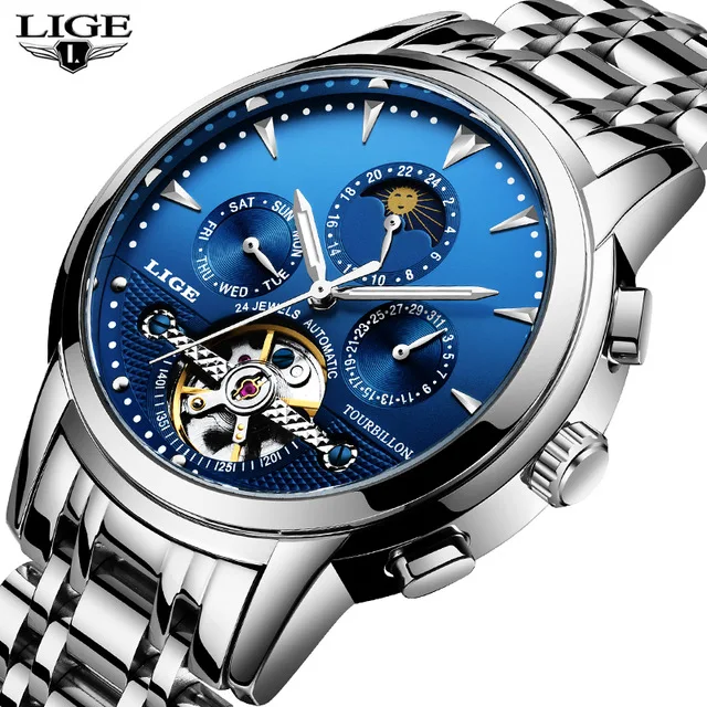 

LIGE Men Watches Top Brand Luxury Automatic Mechanical Watch Men Full Steel Business Waterproof Sport Watches Relogio Masculino