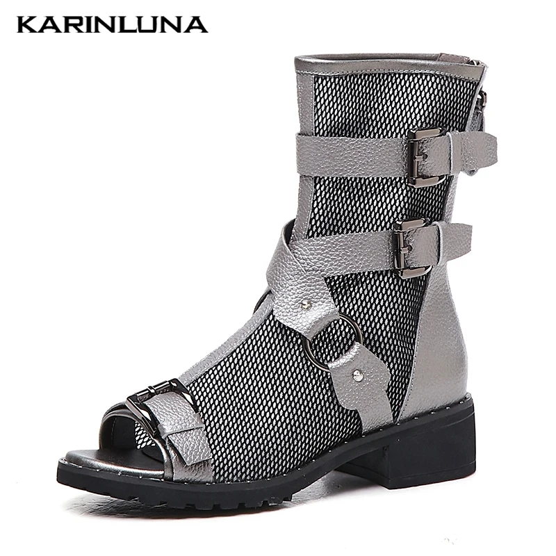 

KarinLuna Fashion Air Mesh genuine leather women Shoes Summer boots Lady Leisure Peep Toe Summer Boots shoes oman