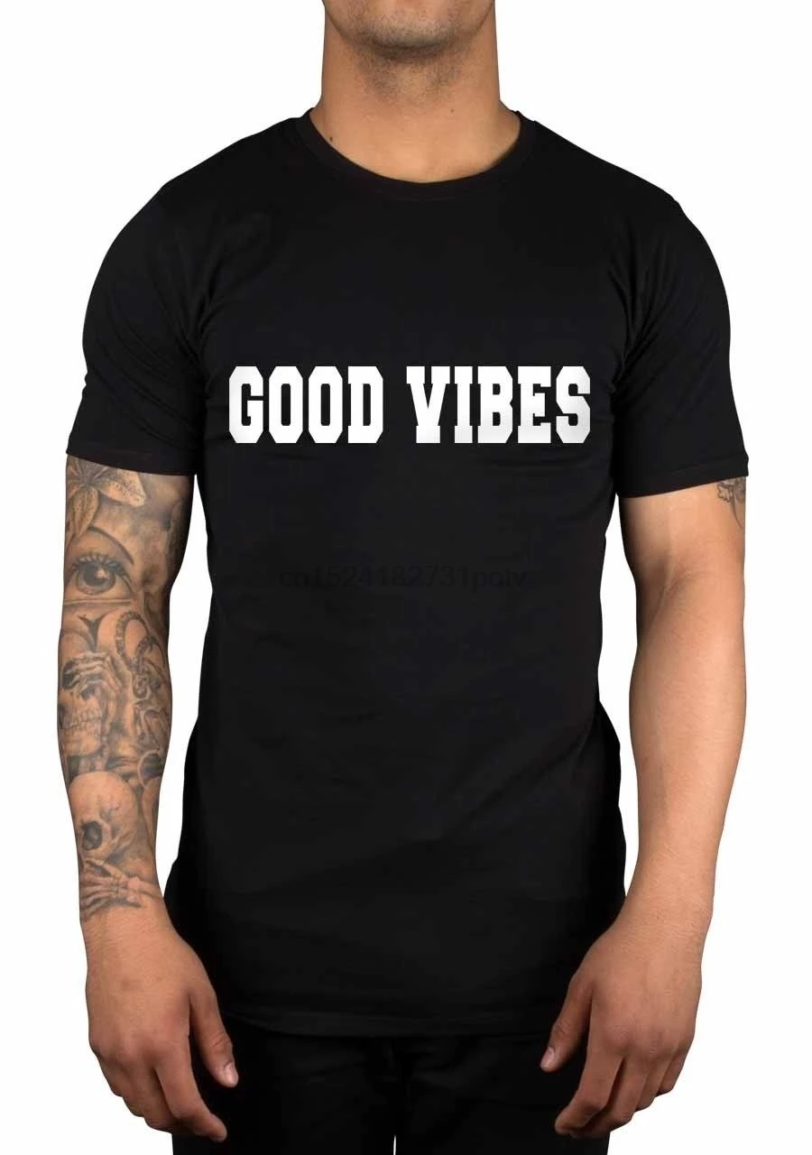Индивидуальные футболки Good Vibes слоган летние мужские круглый вырез с короткими