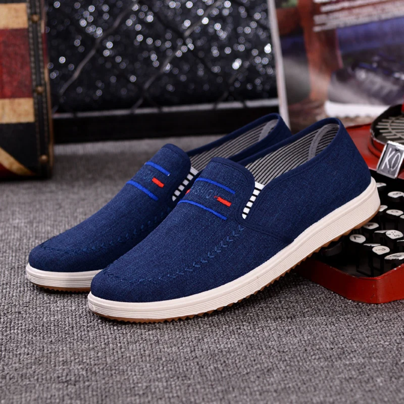 

Fashion Denim Men Canvas Shoes Breathable Rubber Denim Loafers Embroidered Casual Rubber Sneakers Coupons Products Outdoor Flats