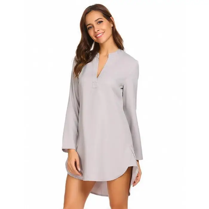 Ekouaer Для женщин с длинным рукавом Ночные сорочки сна платье с v-образным вырезом трусы пижамы женские домашняя одежда