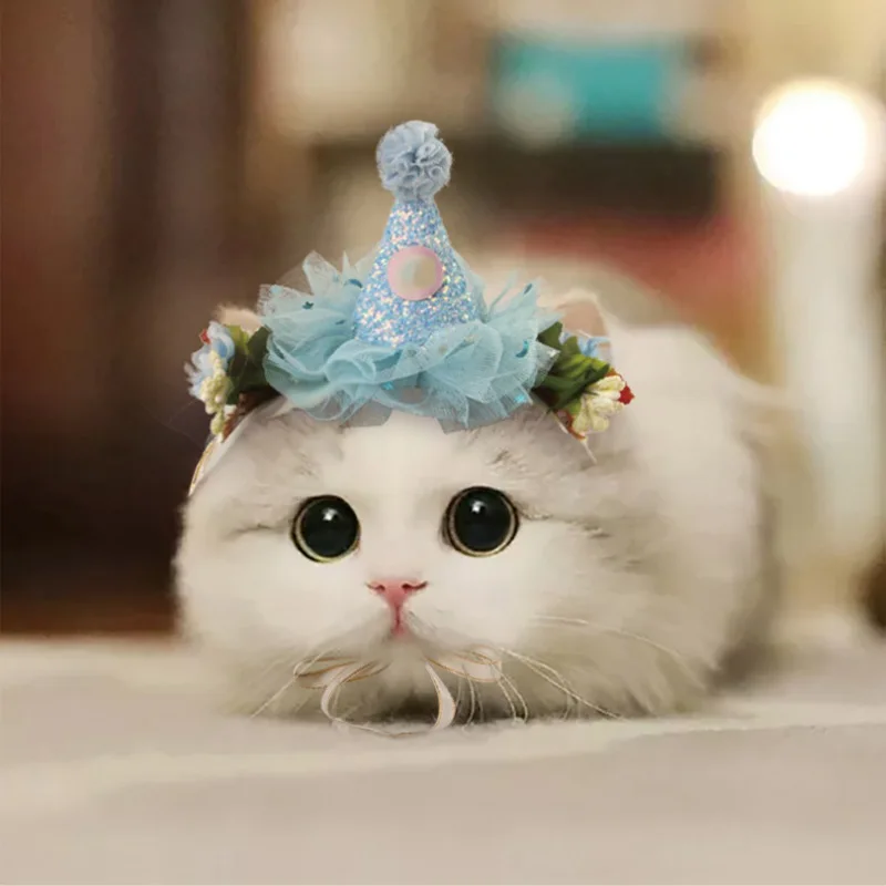 Очаровательная кружевная шляпа для кошек, собак, аксессуары для домашних животных, повязка на голову для котенка, щенка, маленьких собак, кошек, праздничный костюм для головы на день рождения