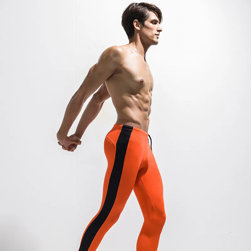 PRO мужские компрессионные обтягивающие быстросохнущие штаны в полоску спортивные брюки для скоростных леггинсов - Цвет: orange