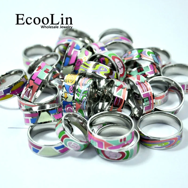 50 шт. EcooLin брендовые модные красочные каракули из нержавеющей стали креативные кольца для женщин ювелирные изделия оптом LR4031