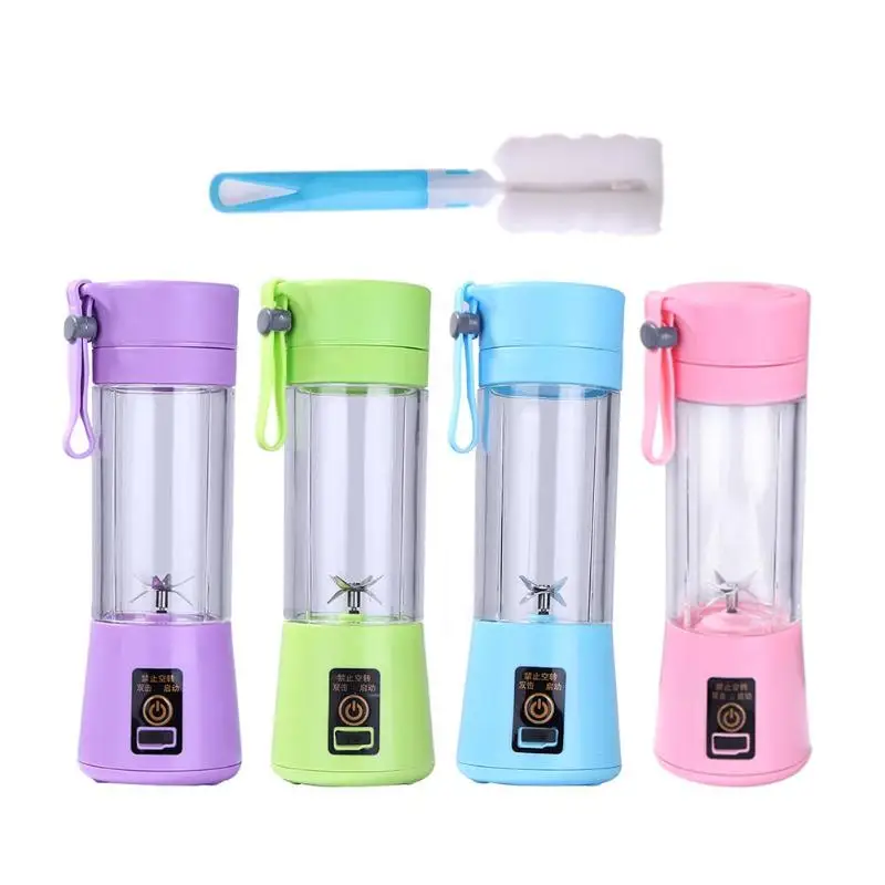 Baratos 380ml portátil Mini exprimidor USB recargable mezcladora de jugo máquina con cepillo plegable