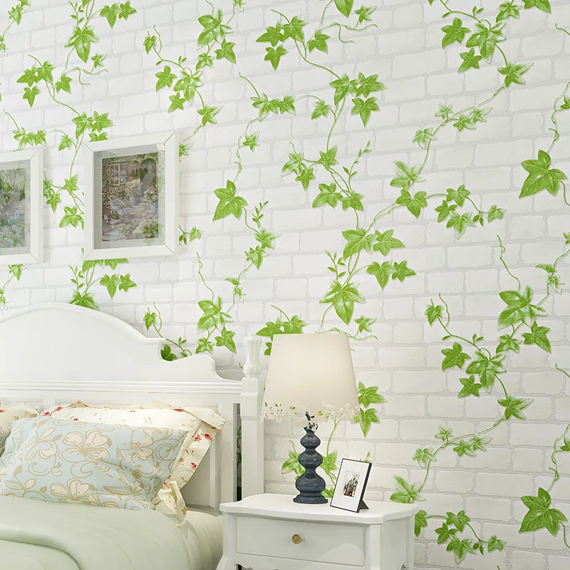 

Colomac 3D non-woven white green leaves pvc living room bedroom living room wallpaper roll waterproof bedroom decor wall paper