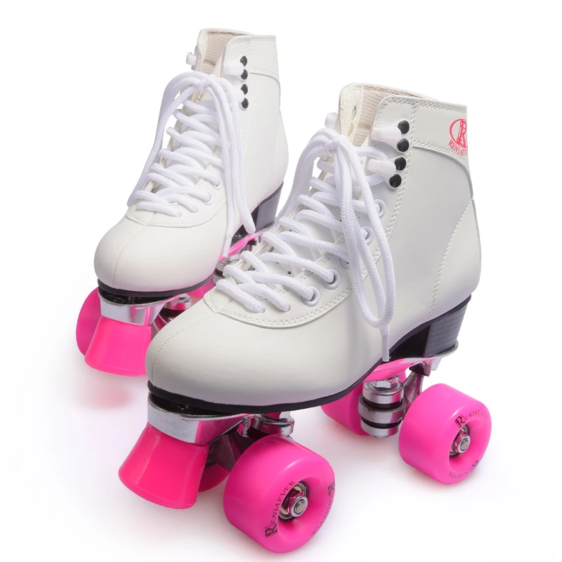 RENIAEVER المرأة الكلاسيكية الرجعية 4 عجلات رباعية زلاجات دوارة التزلج حذاء الوردي عجلات ، حذاء أبيض الألومنيوم لوحة ، شحن مجاني
