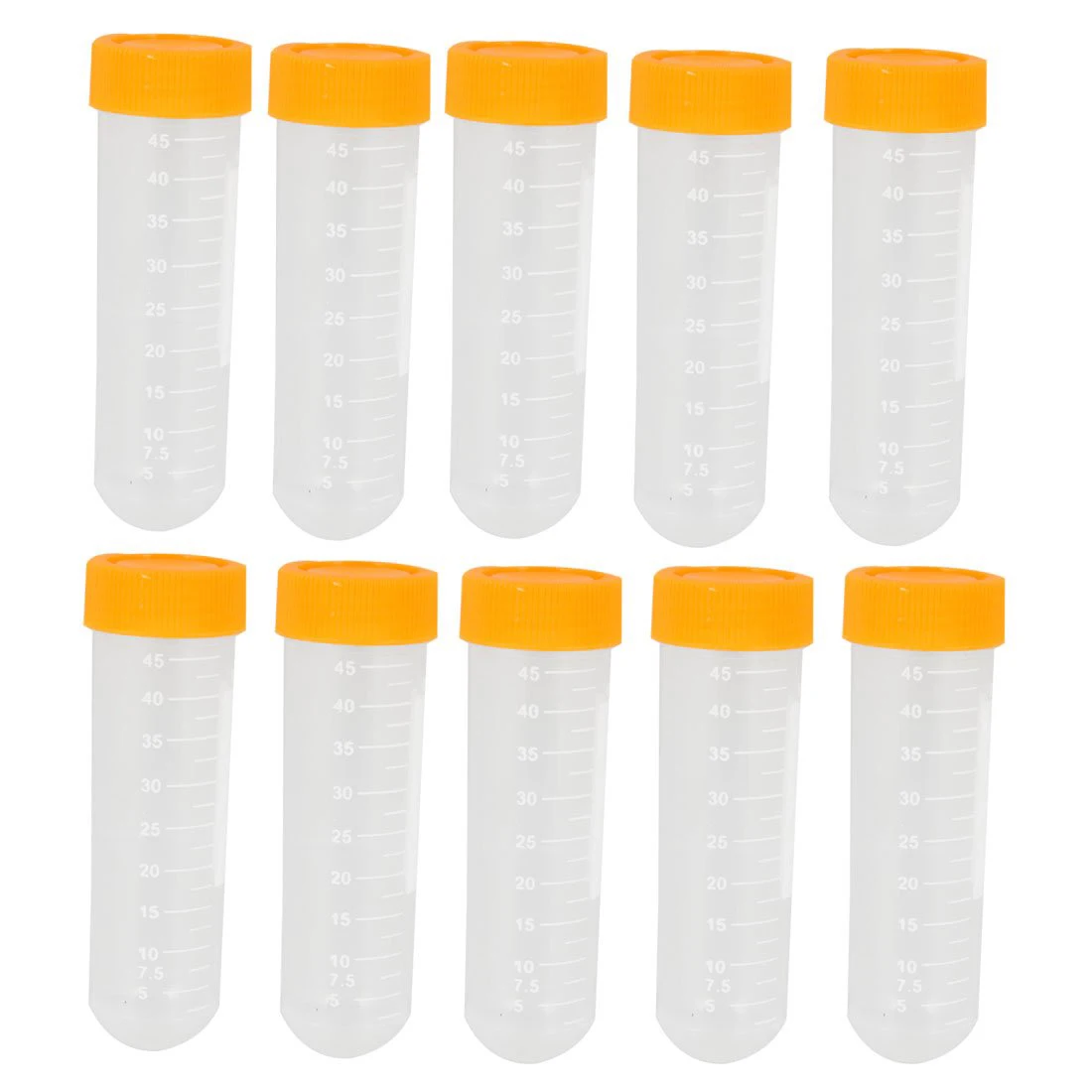 

50 Pcs 50ml Round Bottom Centrifuge Tubes w Attached Caps Clear White Orange