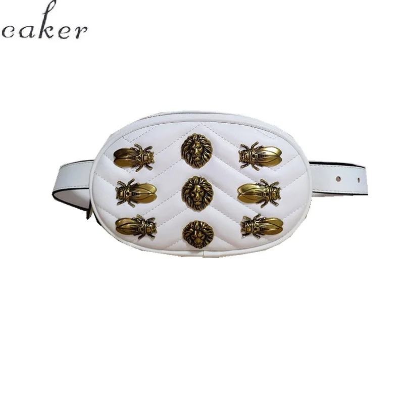 Caker, женская сумка на пояс с блестками, Пчелой, бабочкой, с ремнем, с заклепками, вышивка V, Алмазная решетка, в форме сердца, круглая сумка на плечо - Цвет: white 21x13x6