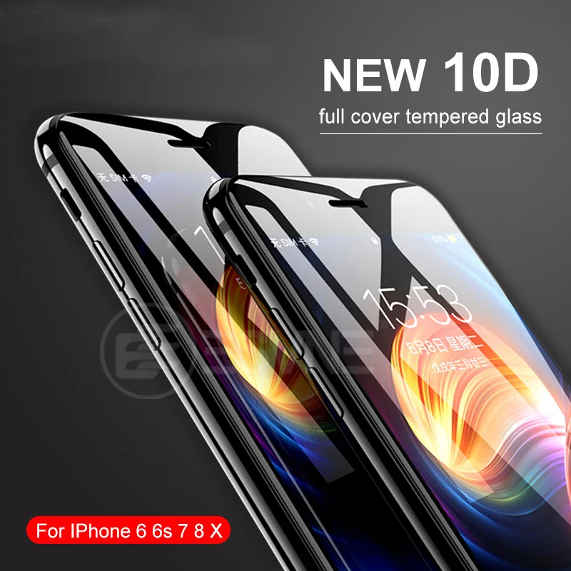 

abay 10D 9H Protective Glass on the For iphone 6 7 Curved Edge Screen Protector For Iphone X 6s 8 plus on tempered glass film