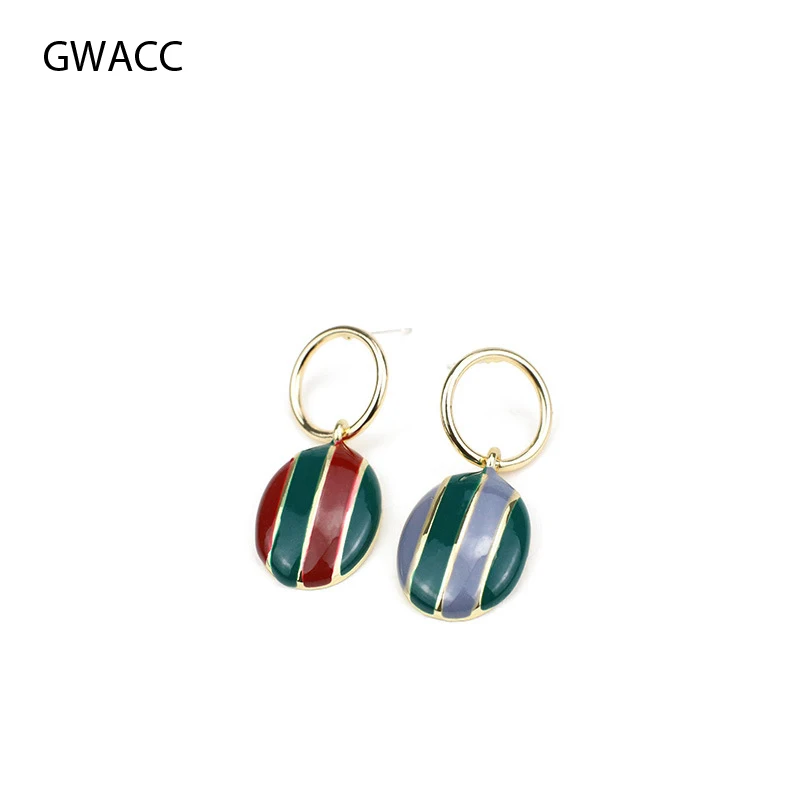 

GWACC Morandi Color Design Vertical Stripe Contrast Color Oil Drop Earrings For Women Elegant Korean Earrings Fashion Jewelry