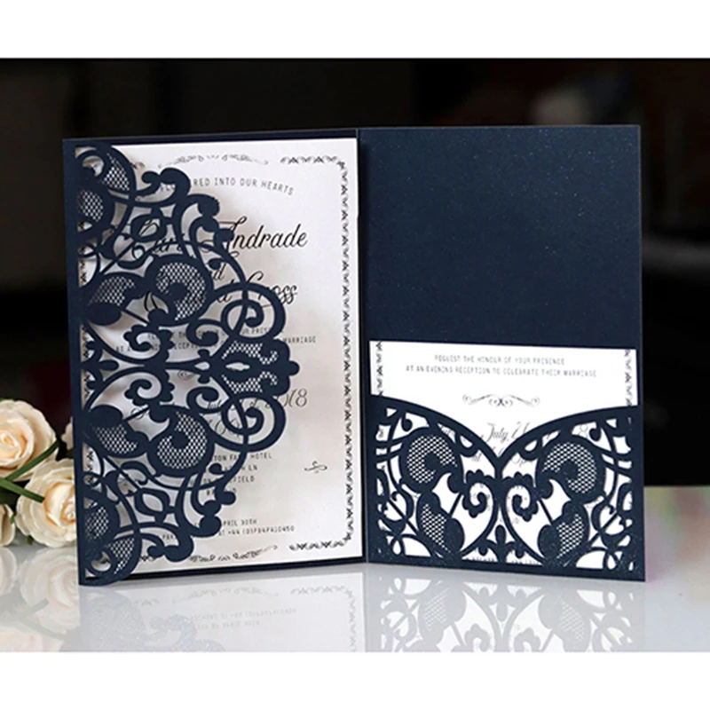 25pcs Elegant Laser Cut Wedding Invitation Cards Greeting Card Lace Favor Print Business With RSVP Cards Decor Party Supplies