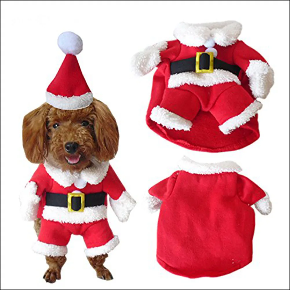 Pet Christmas Costume Dog Suit with Cap Santa Claus Coat Hoodies for