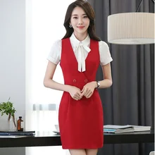 Новая Мода тонкий формальный OL стили Летние профессиональные Деловые женские рабочие костюмы с блузками и платьем офисные наряды комплект