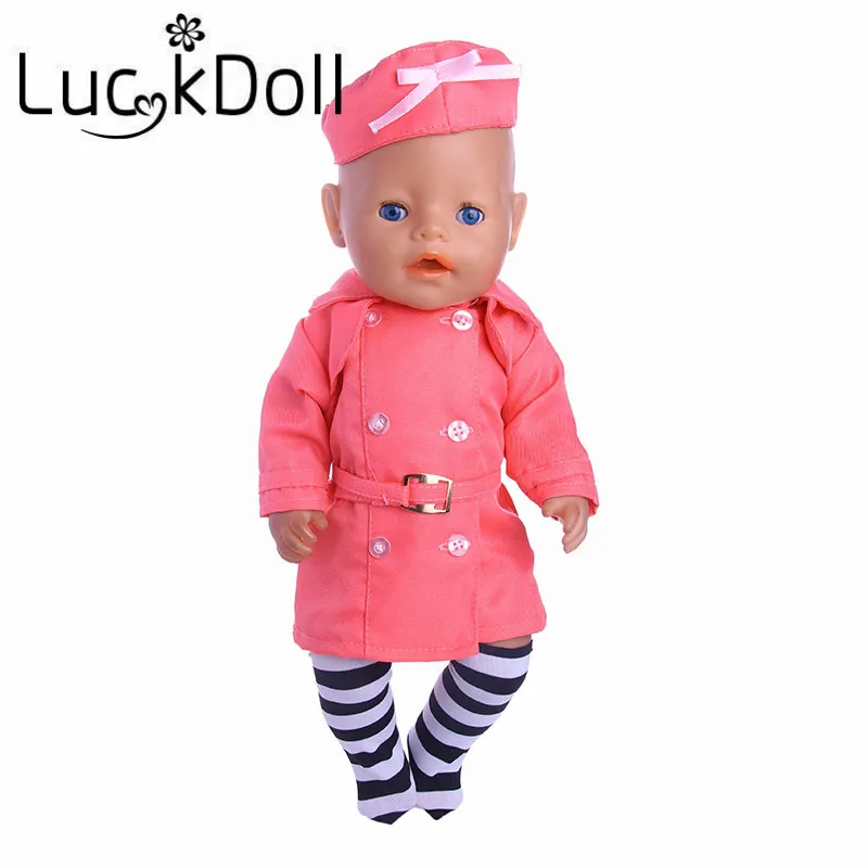 

Luckdoll Pink Overalls Suit with Hat + socks for 18 inch American Girl Doll or 43 cm Baby Born Doll Accessories for Dolls