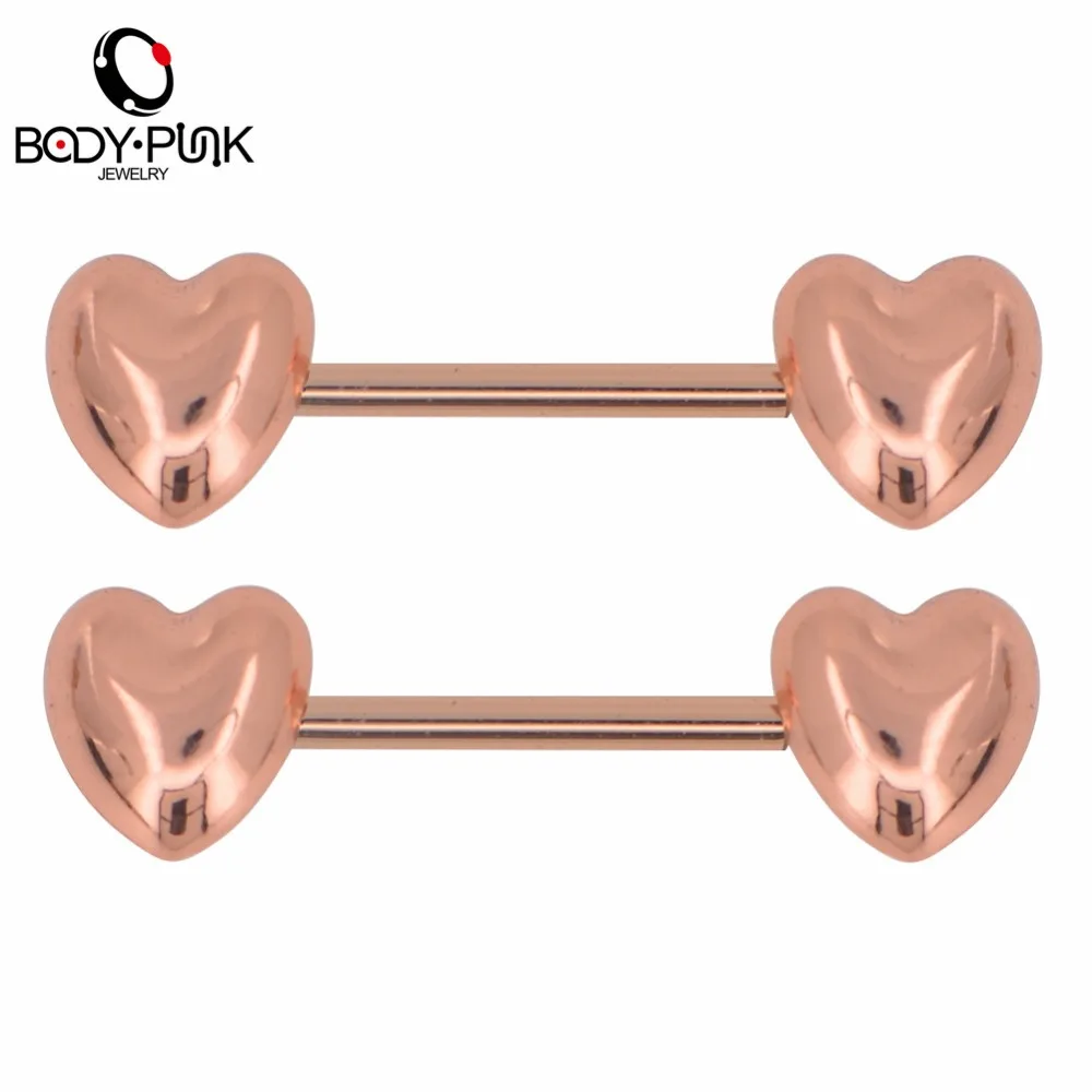 BODY PUNK Wholesale 10 pairs/set Rose Gold Nipple Rings 14G Heart