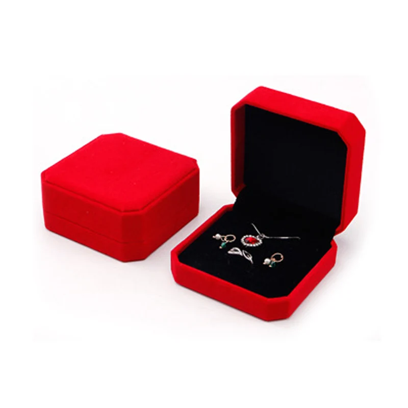 Бархатная шкатулка для колец, сережек, колье, набор для демонстрации квадратной упаковки, подарочные коробки для ювелирных изделий - Цвет: red