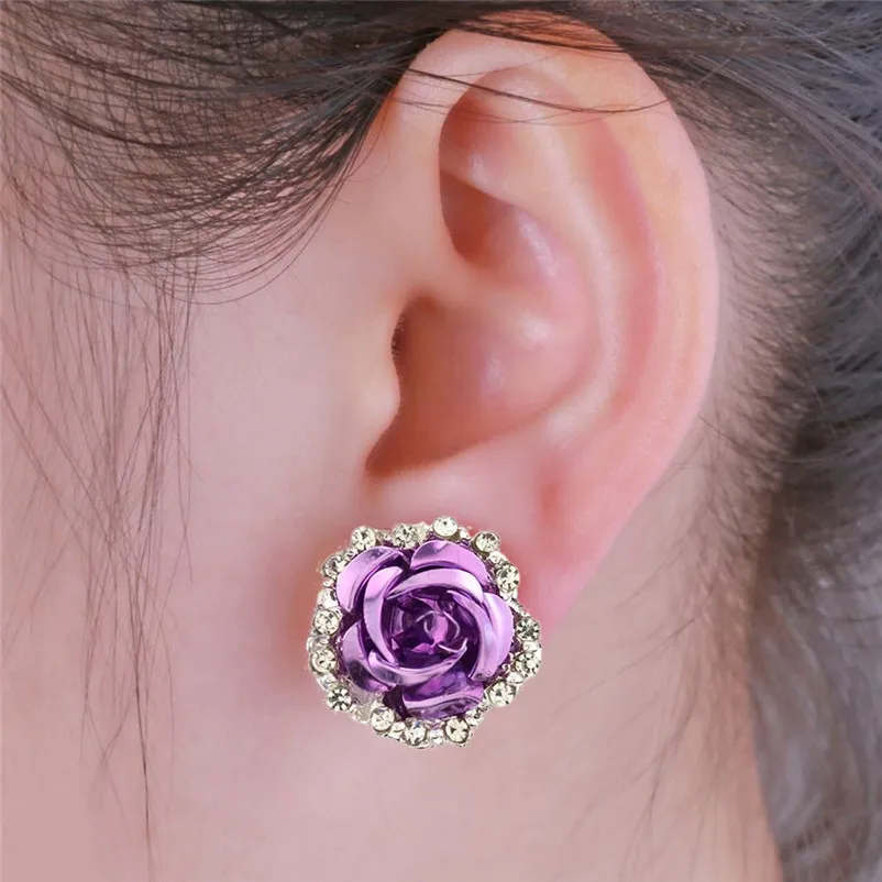 2018 Trendy stud earrings for women Girls Elegant Cute Women Lady Girls Black White Rose Flower Stud Earrings Brincos J04#N (7)