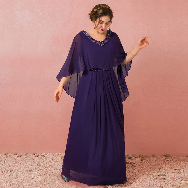

Plus Size Evening Dresses V-neck Lace Up Long Evening Dress Chiffon Long Mother of The Bride Dresses with Jacket Robe De Soiree