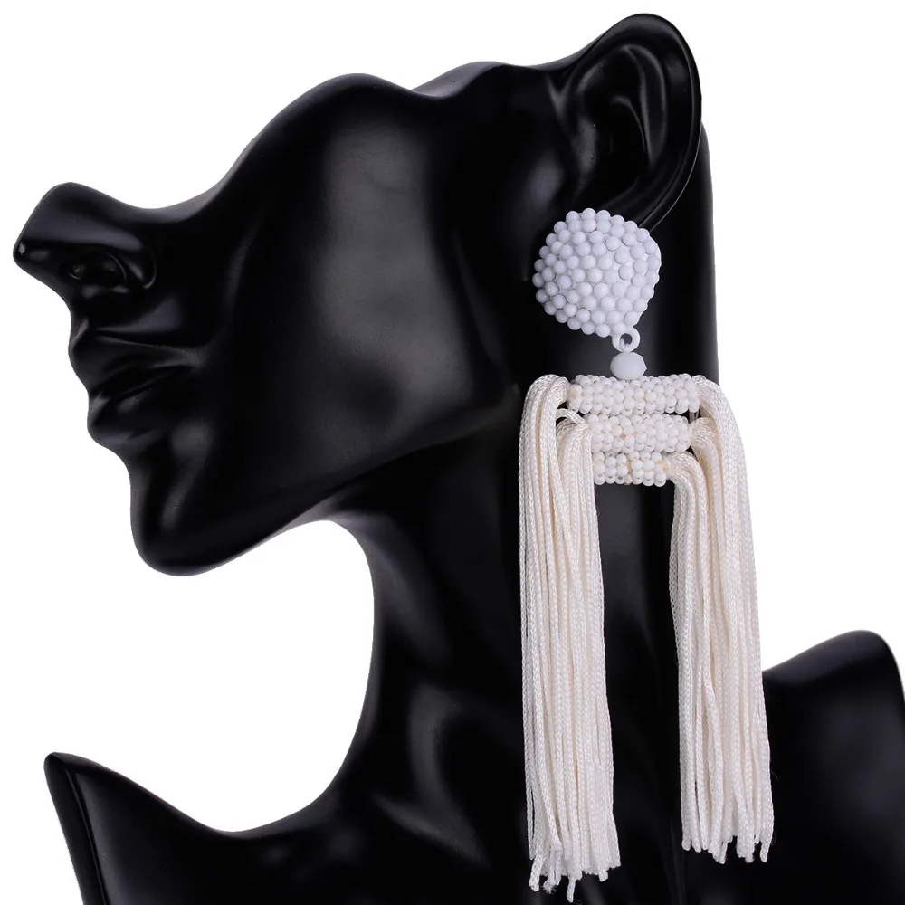 

White tassel earrings for women Long beaded earrings 2018 Fashion big statement earing maxi bohemian handmade summer jewellery
