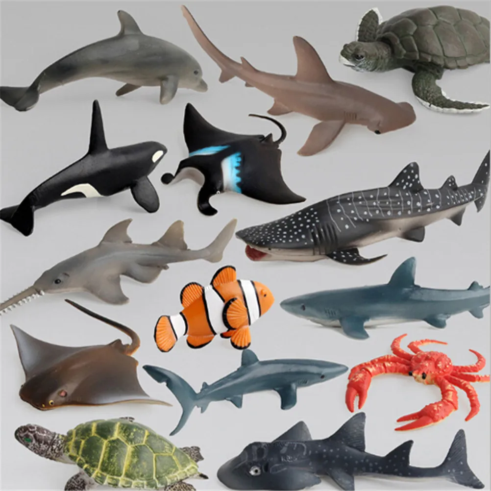 Ocean Sea Life Simulation Animal Model Sets Shark Whale Turtle Crab Dolphin Action Toy Figures Kids