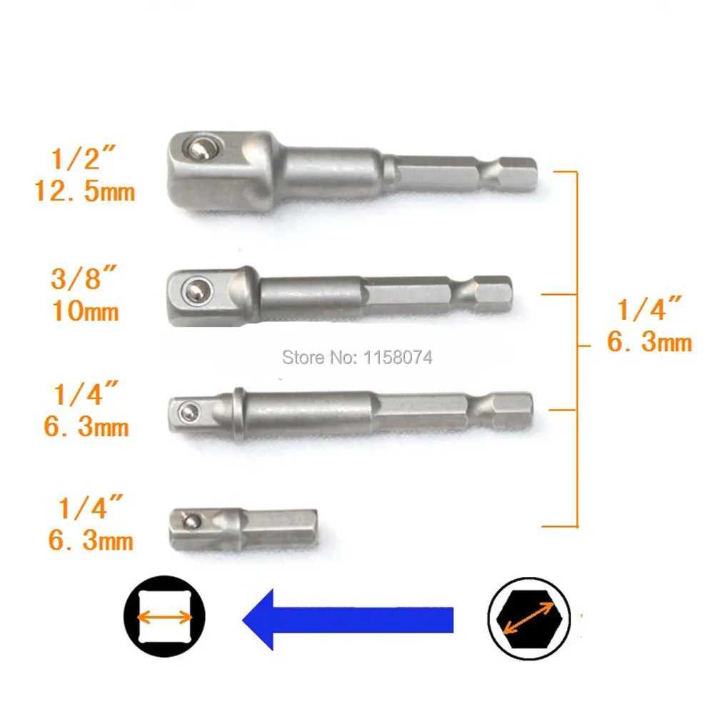 

4pcs Heavy Duty Impact Drivers Quick Change Drill Chuck Socket Adapter Adaptor Set Hex Shank1/4" To 1/4" 3/8" 1/2" 1/4" Set New