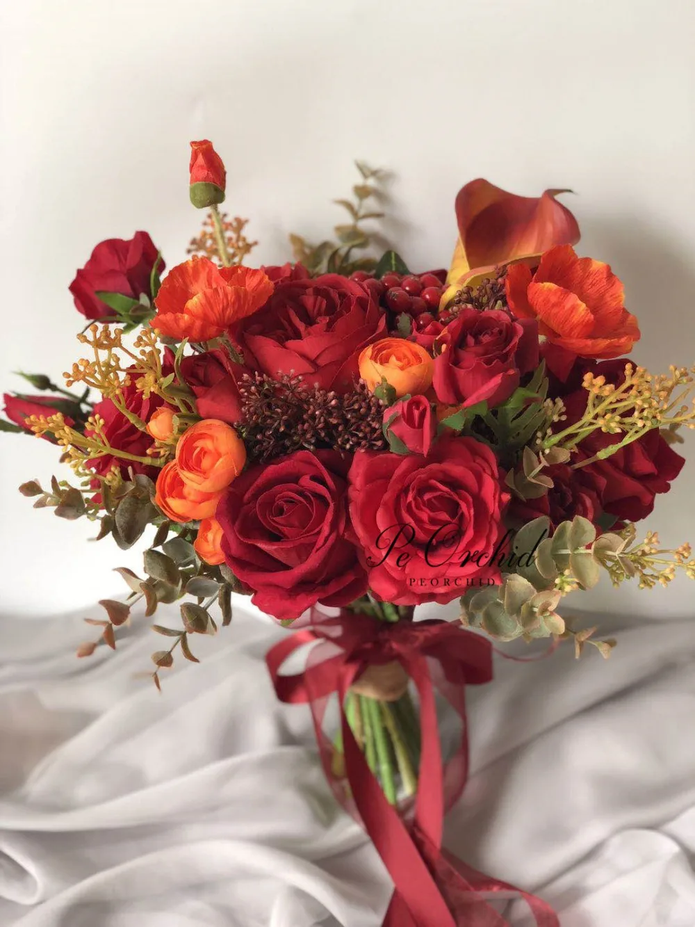PEORCHID оранжевый красный бордовый Искусственный Свадебный букет цветок для невесты Калла Лилия Роза свадебный ручной Букет новое поступление