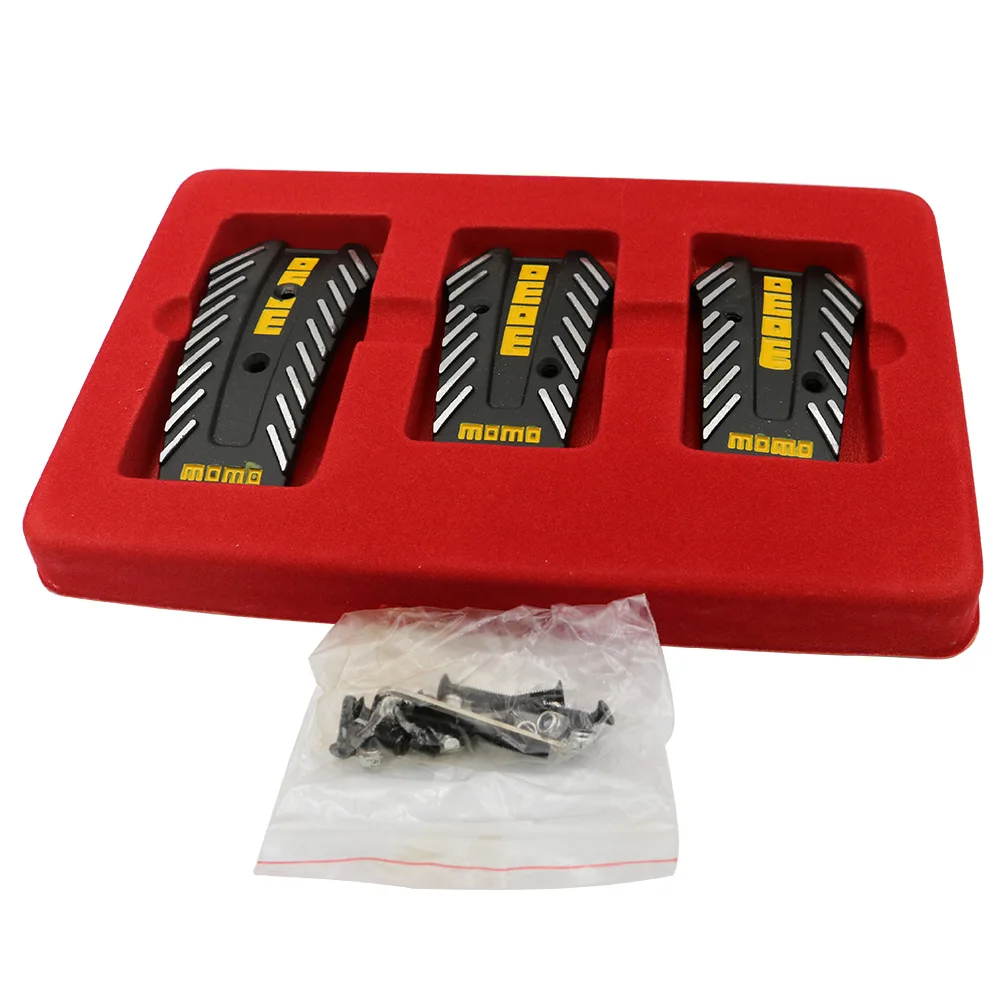 

YSY 3Pcs Momo Style Universal Nero Car Racing Pedals Black/Silver Aluminium Non Slip Sport Pedal Brake Pad Covers Manual Car