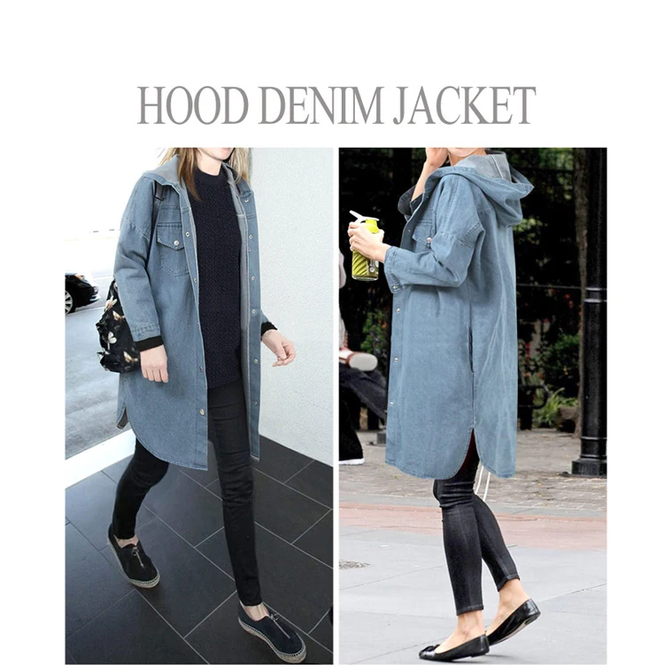 Hodisytian mulheres denim jaqueta casaco outono longo