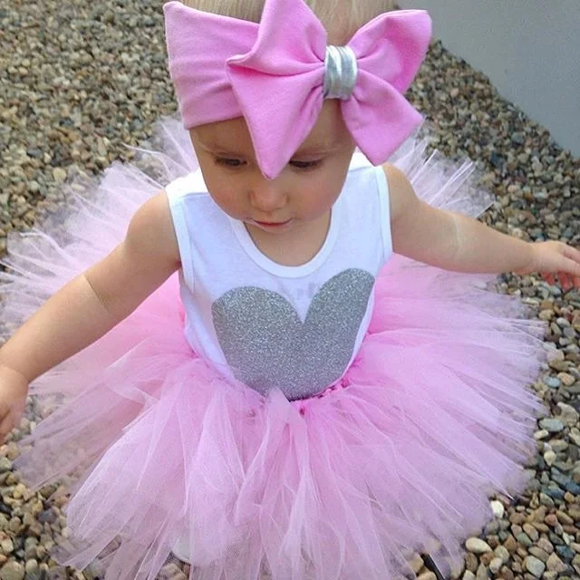 

Baby Girl Dress summer fashion Baby 3pcs Set,Vestido Ropa Newborn love Baby Girl romper+TUTU dress+Headband baby clothes