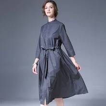 Loose Cotton Trench Coat for Women Solid Color Casual Three Quarter Sleeve Fashion Trench Coat for Women 2017 Autumn New