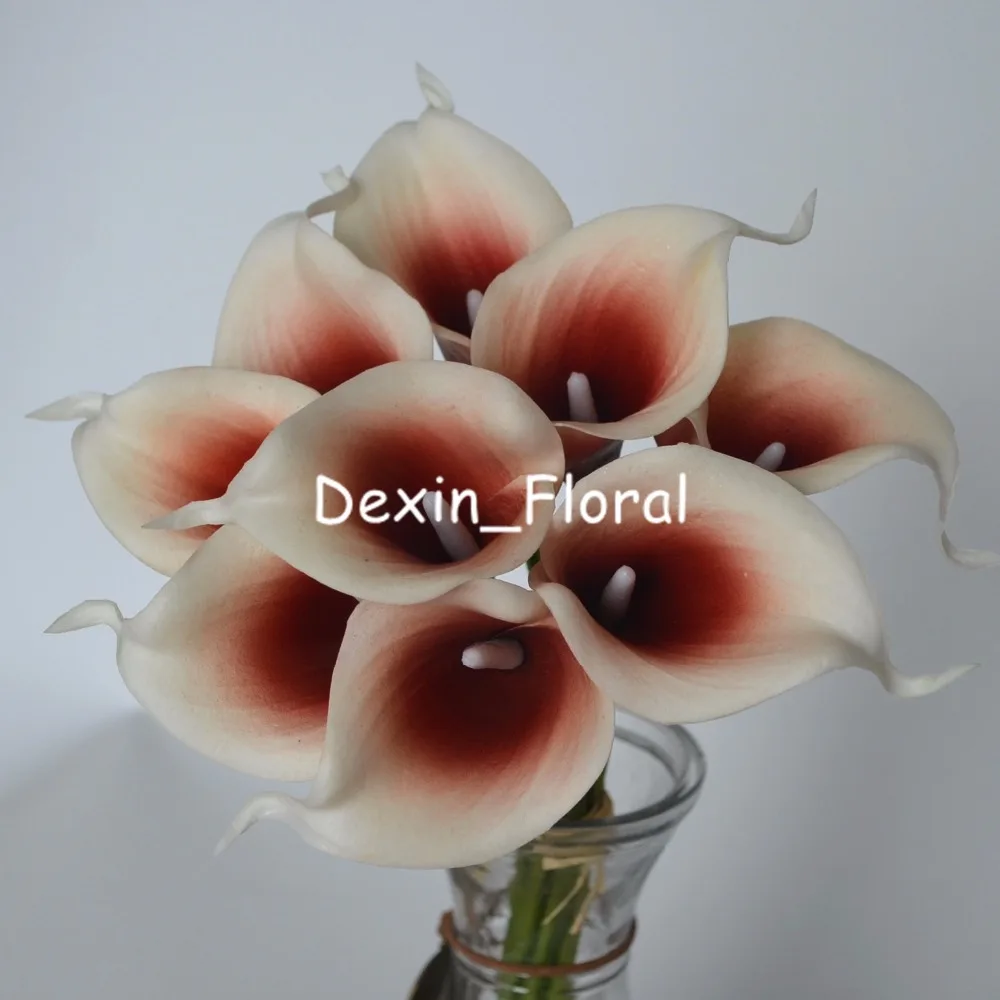 

Burgundy Picasso Calla Lilies Dark Red Picasso Real Touch Flowers For Silk Wedding Bouquets Wedding Decoration Artificial flowe