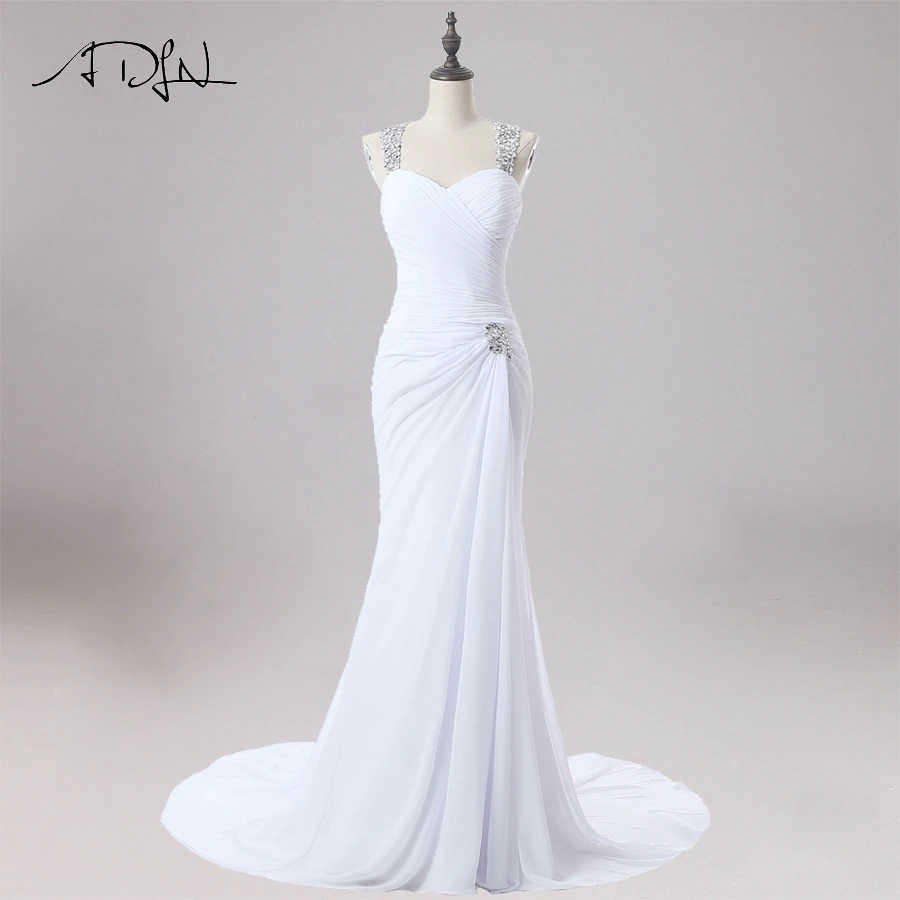 

ADLN Cheap Sexy Wedding Dress Halter Sleeves Beaded Crystals Bridal Gowns Sweep Train Chiffon Dresses Robe De Mariage