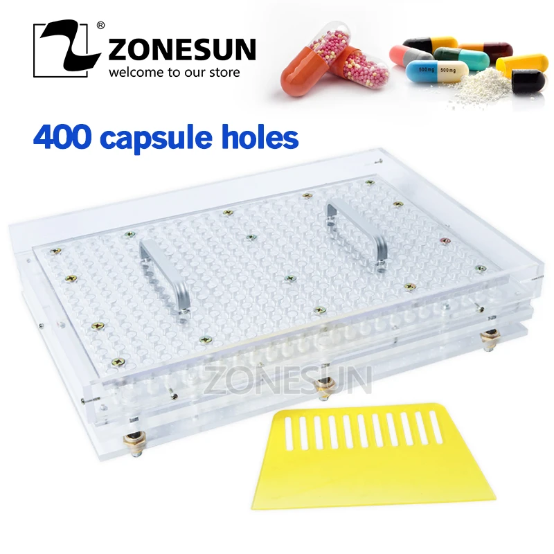 

ZONESUN 400 Holes Manual Capsule Filling Machine #00 #0 #1 #2 Pharmaceutical Capsules Maker for DIY medicine Herbal pill powde