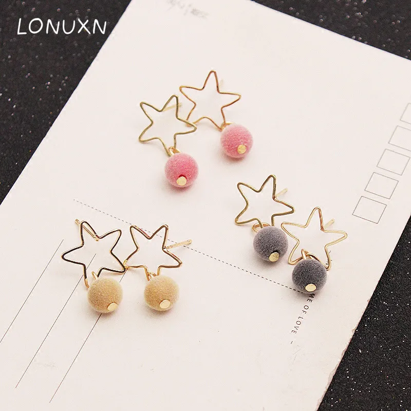 2018 New Fashion Princess style pink/grey/red/black stars hollow tassel Ball Super Cute Fluffy Balls Pompon Earrings lovers gift | Украшения