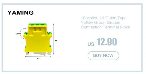 10 шт./лот клеммные колодки UK-2.5B универсальная пластина с выступом проводки кабельного соединения на din-рейке UK2.5B желтый/зеленый