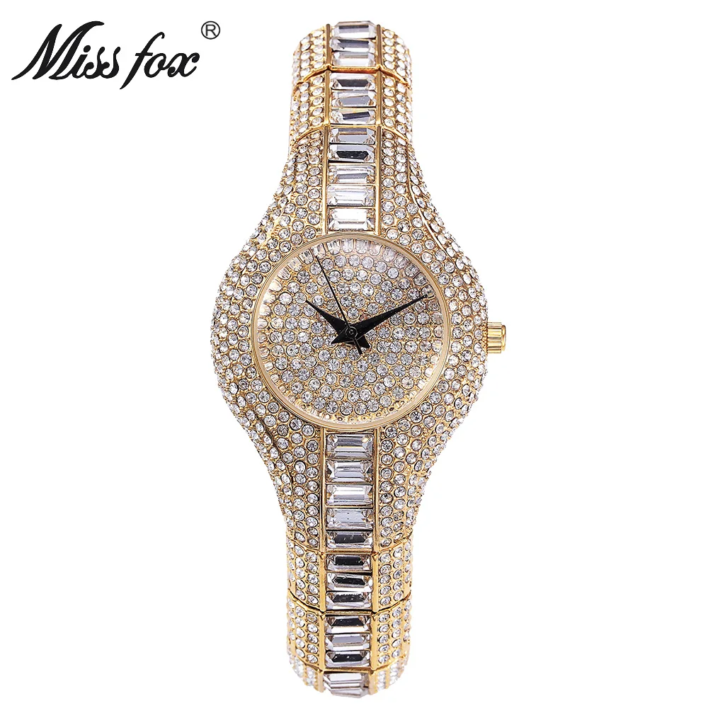 Kopen Miss Fox Luxe Vrouwen Horloge Hoge Kwaliteit Pure Rhinestone Crystal Kleine Gezicht Dames Bling Horloges Vrouwen Luxe Merken Polshorloge