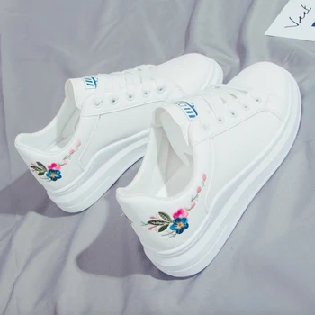 

Women Sneakers 2019 Spring PU Leather Women Casual Shoes Flats Platform Breathable Summer Shoes Embroidery White Women Shoes