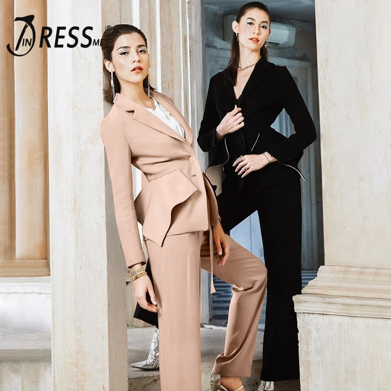 INDRESSME 2018 модный сексуальный Деловой брючный костюм с v образным вырезом деловые