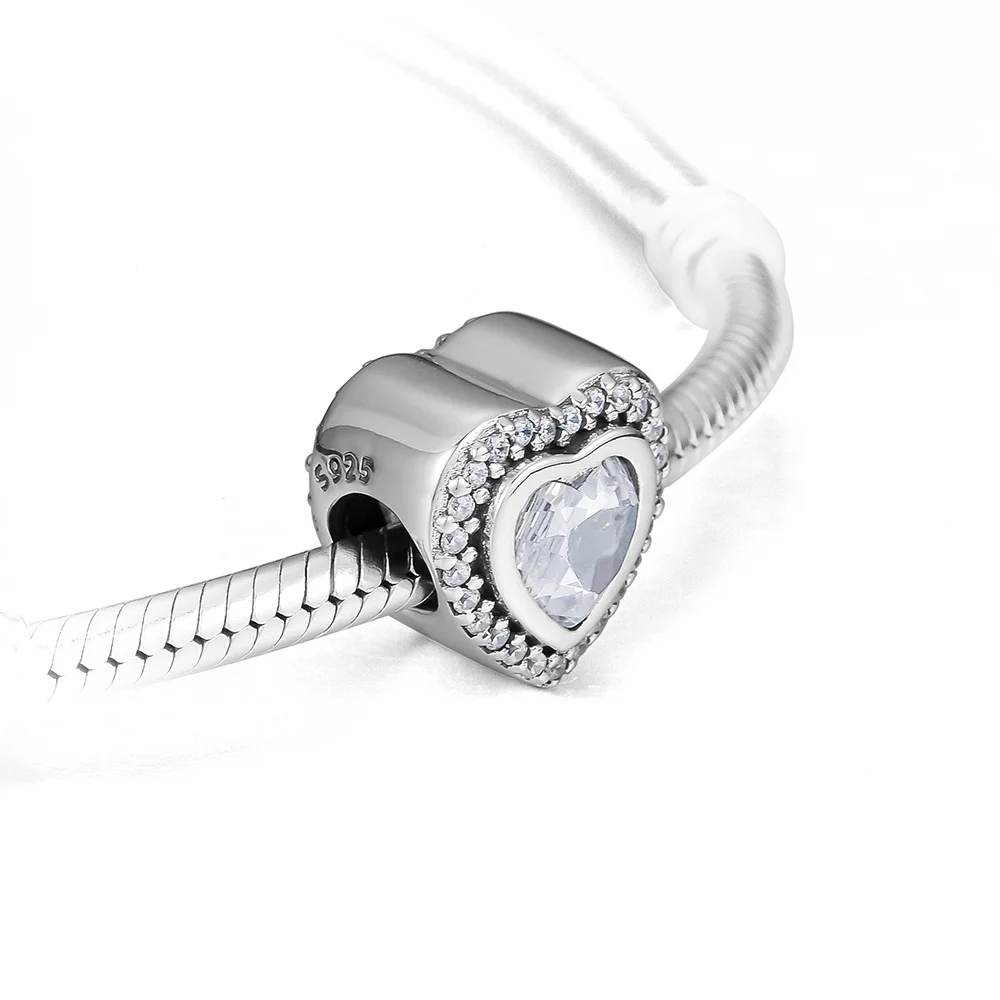 

100% 925 Sterling Silver Sparkling Love Beads Clear Cz Charm for Women Jewelry Making Fit Pandora Bracelets Necklace Diy