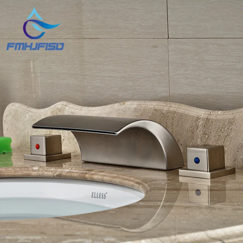 

Multiple Types Brushed Nickel Bathroom Basin Faucet Dual Square Handles Deck Mounted Mixer Tap