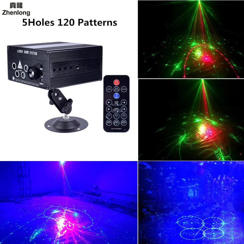 

Laser Projector 5 Holes120 Patterns RGB Stage Lighting Effect KTV Bar Disco Light Christmas Decorations for Home Led Party Light